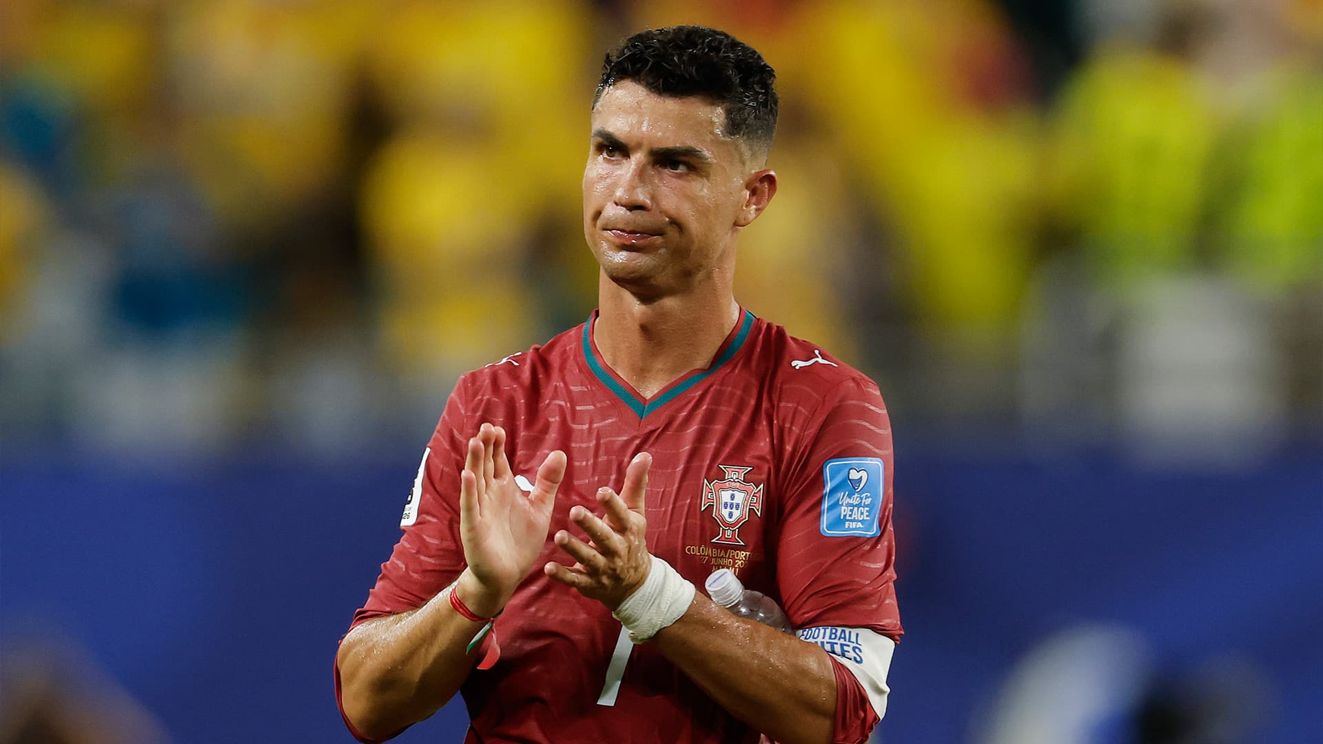 Cristiano Ronaldo during a World Cup match, reflecting on his career.
