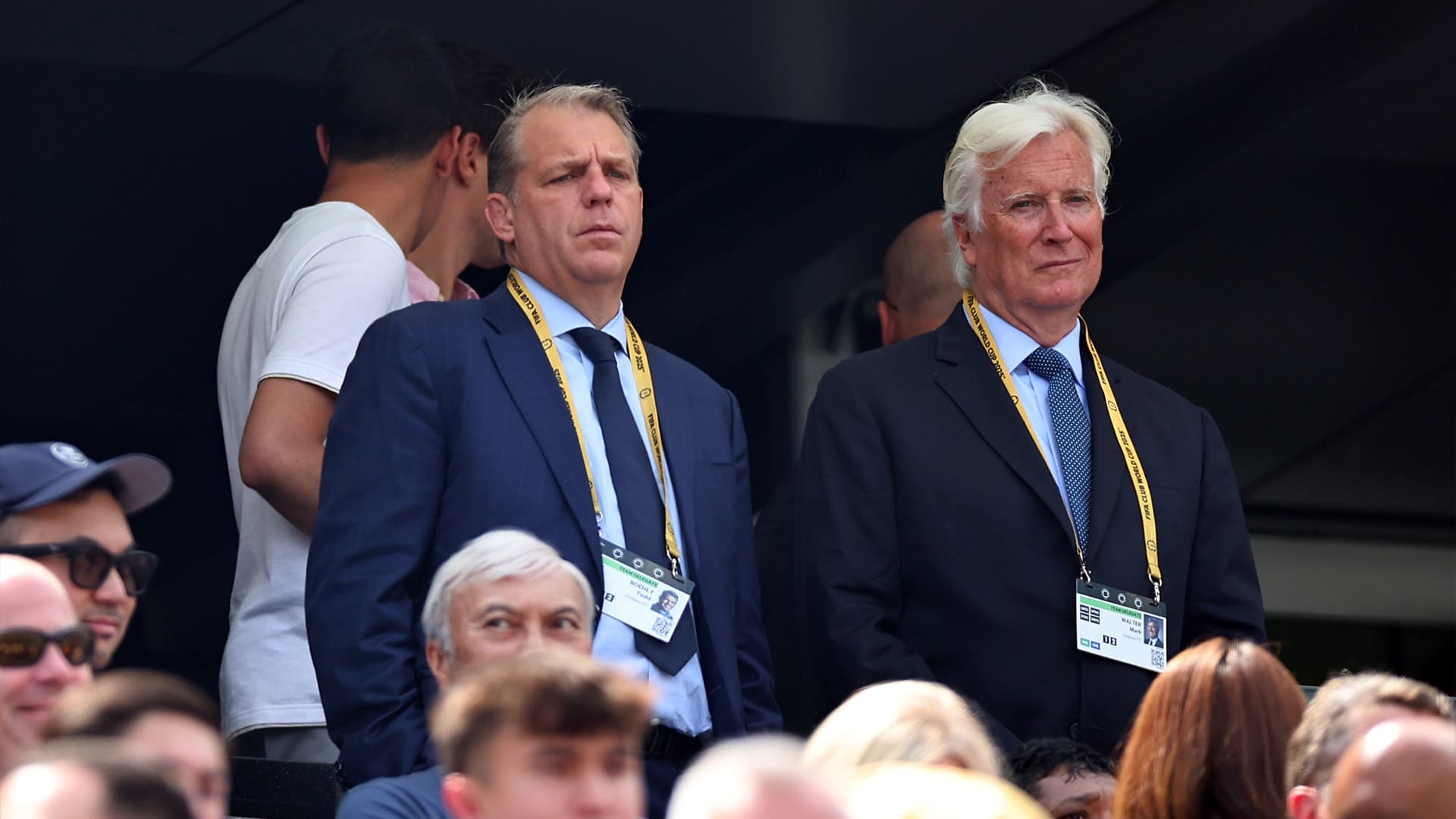 Todd Boehly and Mark Walter discussing Chelsea F.C. ownership stakes.