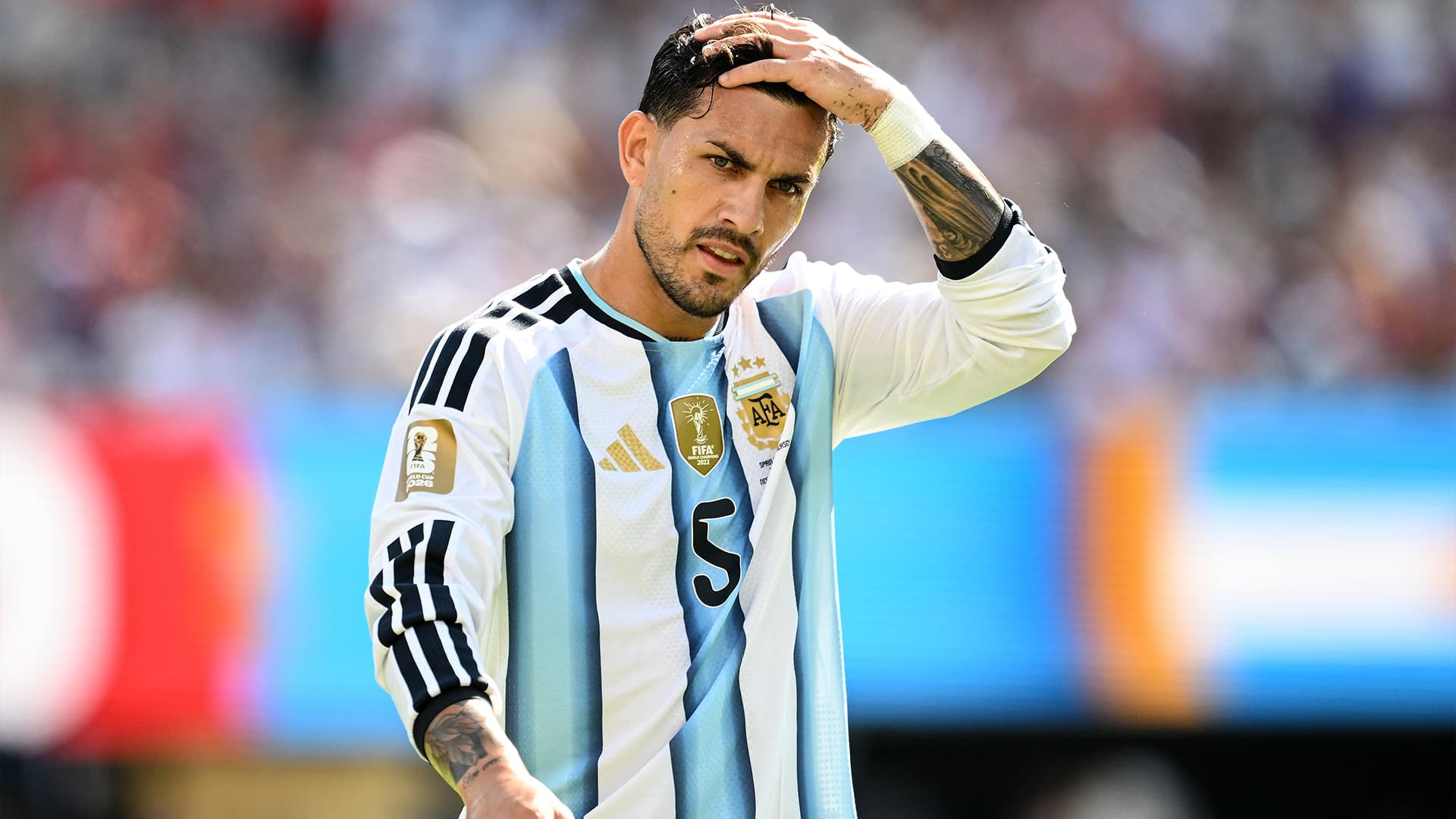 Graphic showing the number 18 with images of suspended Argentina players from the World Cup final.