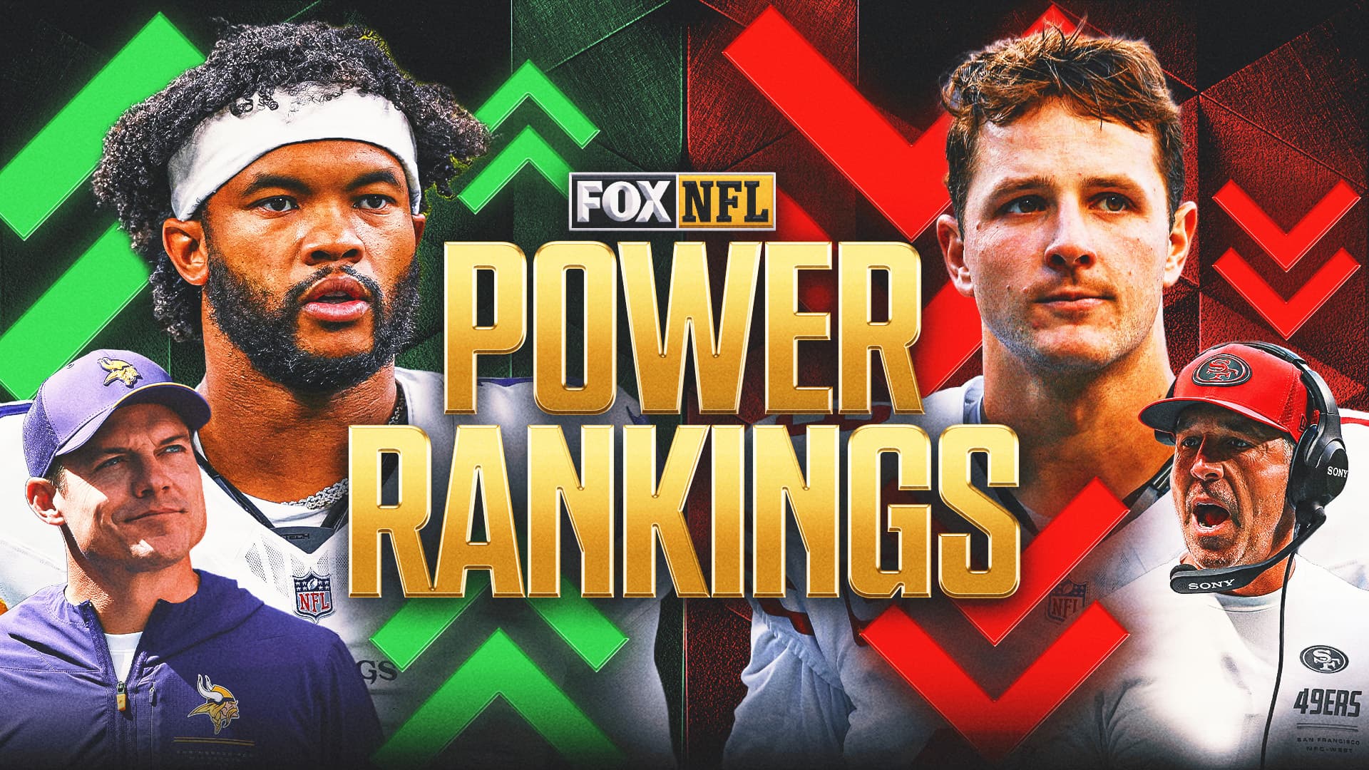 Graphic showing NFL power rankings text with the number 6-0 highlighting mid-season parity