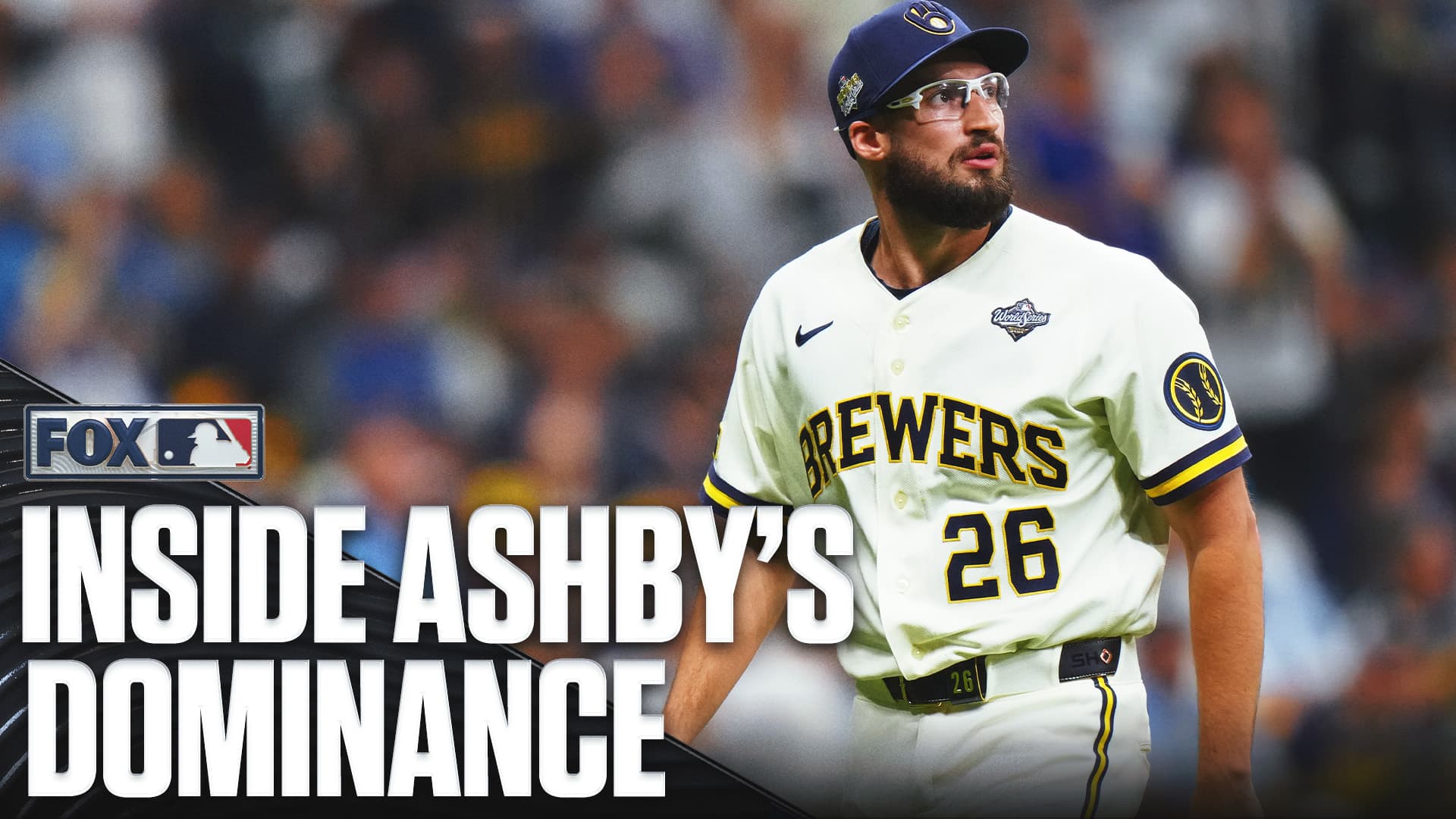 Bold typography highlighting Aaron Ashby scoreless innings streak for the Milwaukee Brewers World Series run