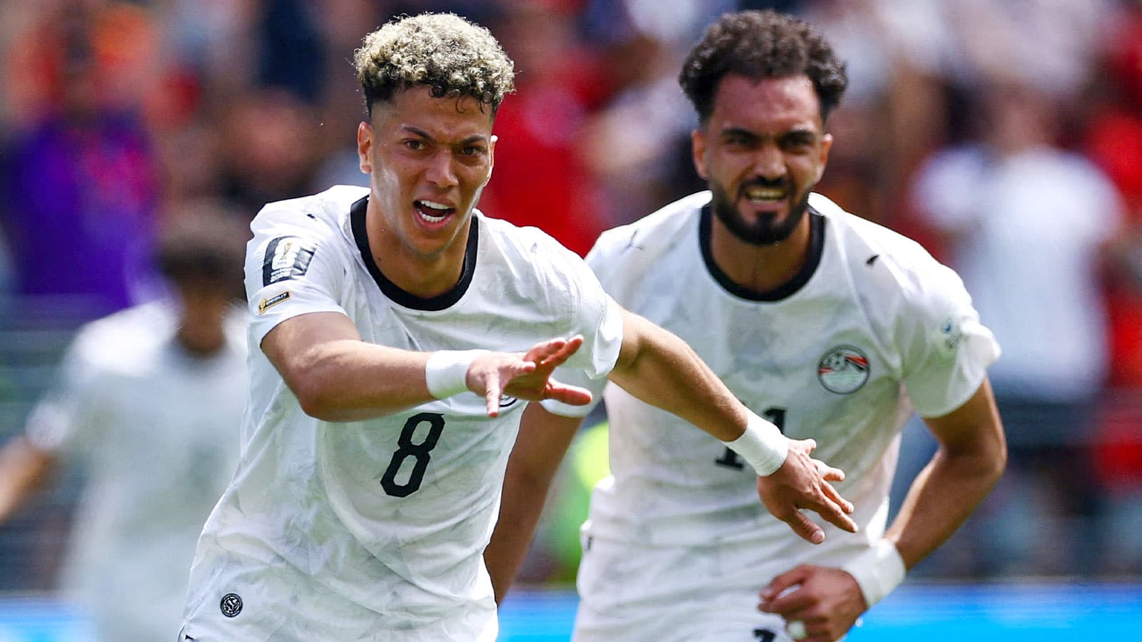Eman Ashour celebrates scoring against Belgium in World Cup 2026.