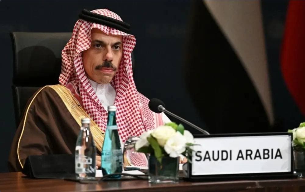 Saudi Arabia's Foreign Minister addressing the situation in Palestine.