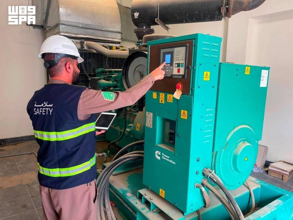 A visual representation of safety inspections in Saudi educational facilities, highlighting emergency preparedness measures.