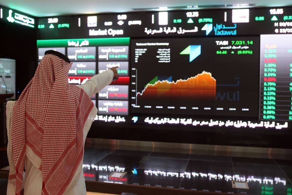 A visual representation of the Tadawul All Share Index's rise, highlighting key stocks and market performance.