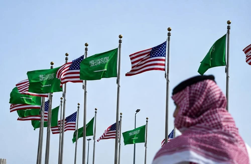 Infographic showing the timeline and key players in the US-Saudi nuclear agreement.