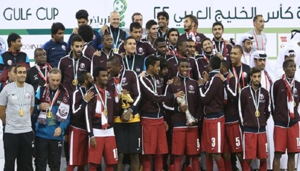 A graphic of the Gulf Cup of Nations logo with flags of participating nations, symbolizing unity and regional pride.