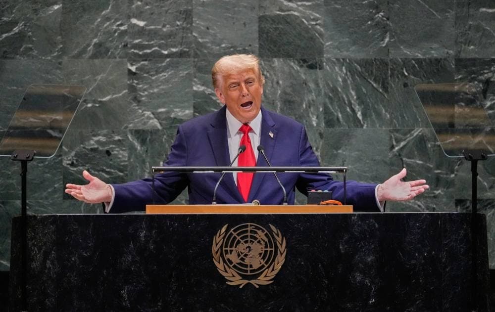 President Trump at the UN General Assembly delivering an ultimatum to Iran regarding military action or agreement.