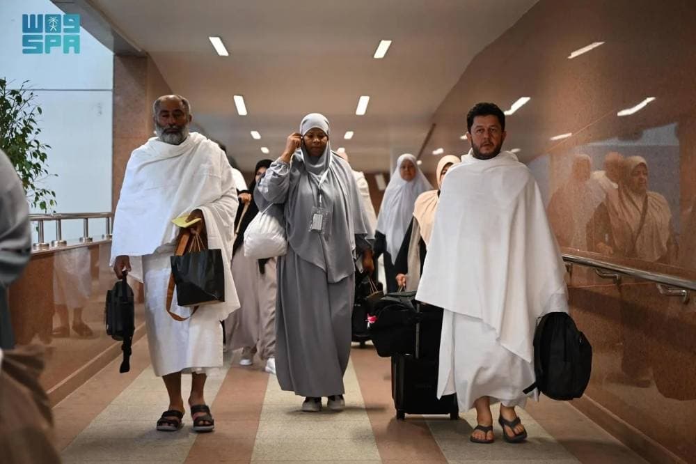 Infographic detailing the six package categories for international pilgrims during Hajj 1448H.