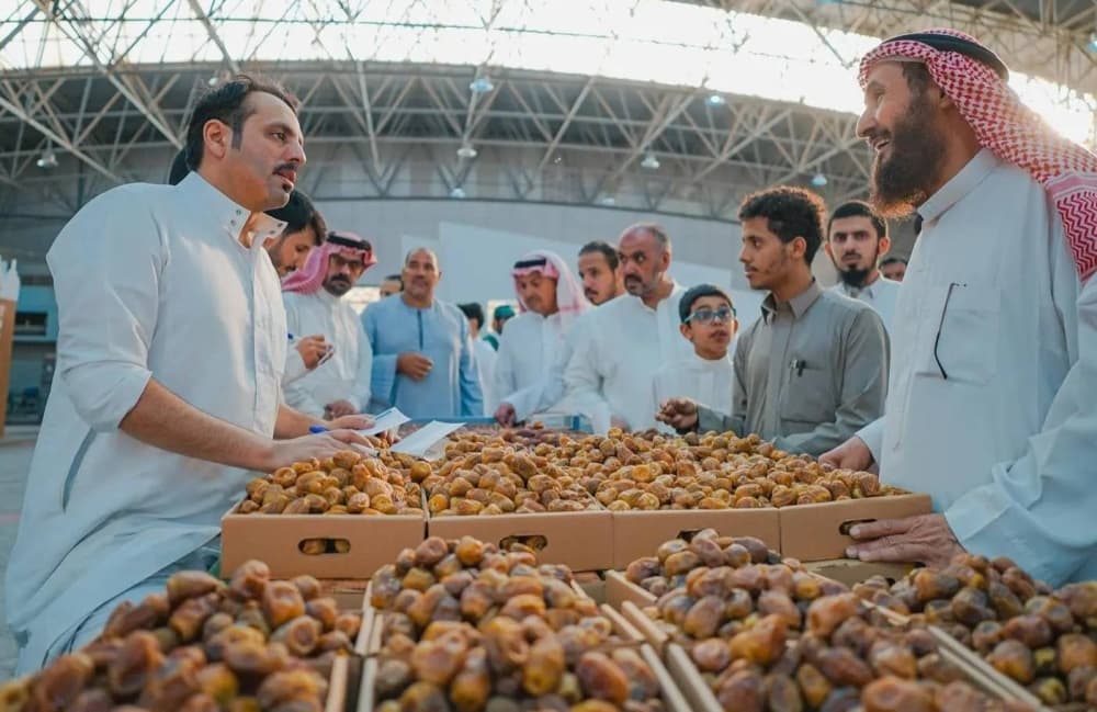Infographic showing Saudi Arabia's date export growth and key statistics over the years.