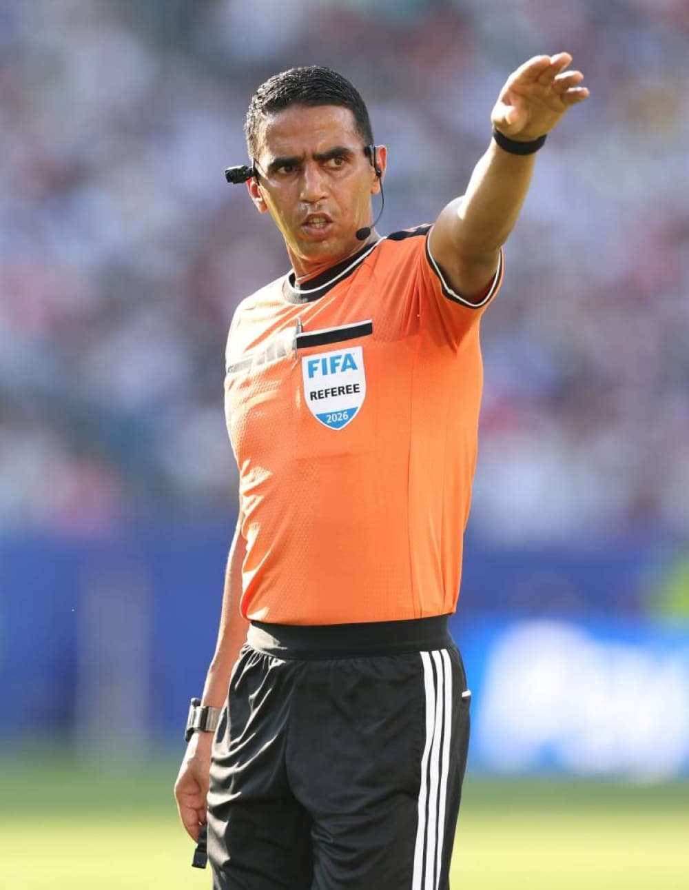 Moroccan referee Jalal Jayed officiating the Gulf Cup 27 final match between Saudi Arabia and UAE.
