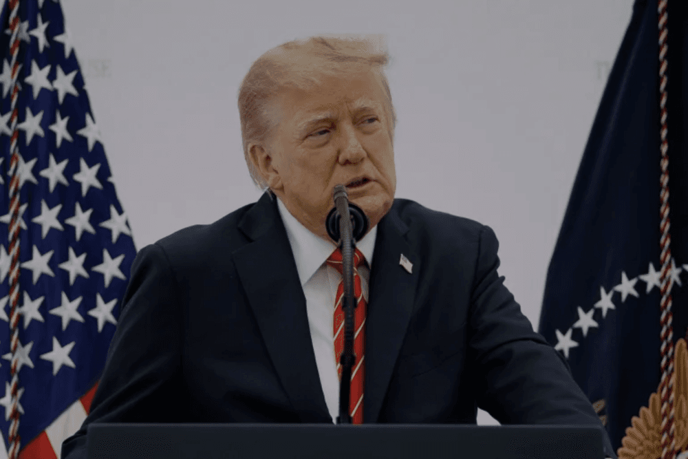 President Trump speaking at a Columbus Day event, emphasizing Iran's nuclear threats and their implications for U.S. security.