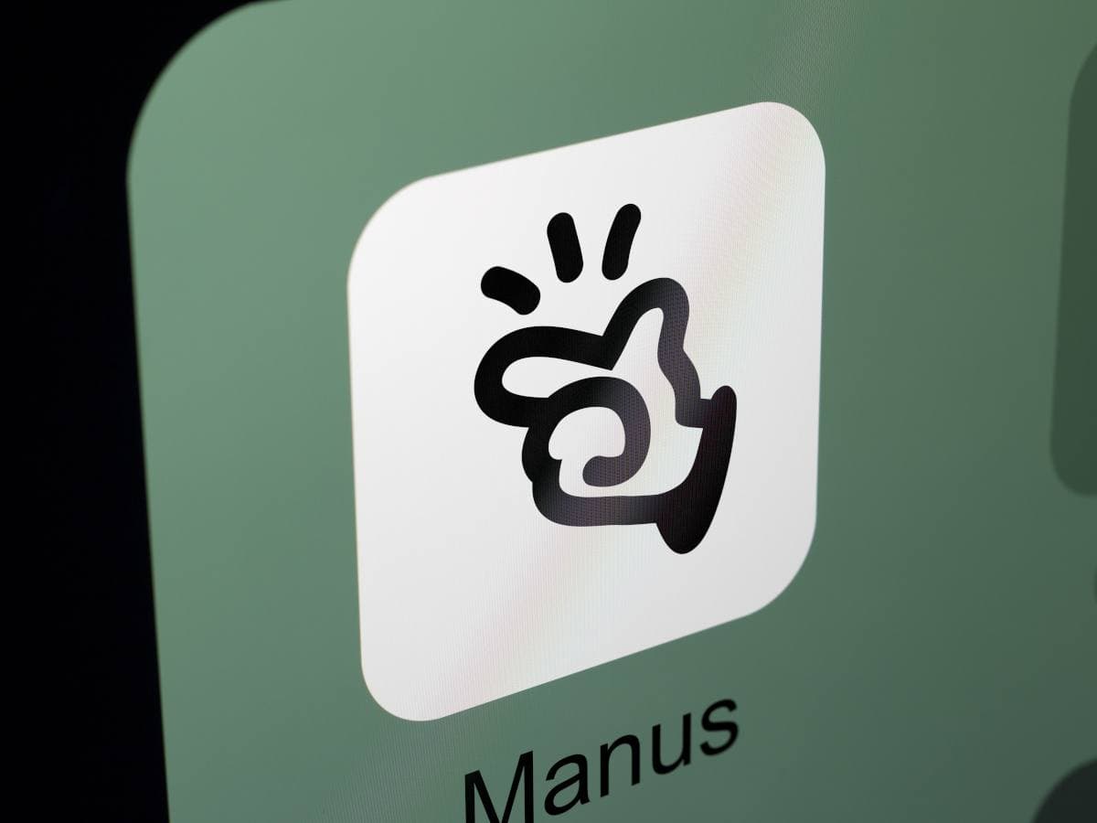 Manus AI logo with a backdrop of technology and innovation.