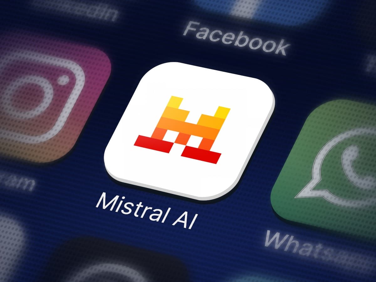 Samsung logo alongside Mistral logo with AI graphics