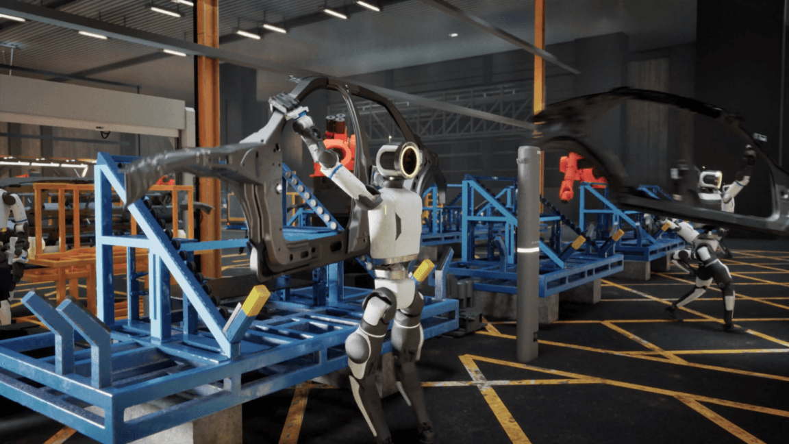 Workers protesting at Hyundai factory against automation plans