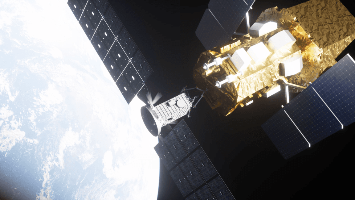 NASA's LINK spacecraft in orbit with Swift observatory in the background