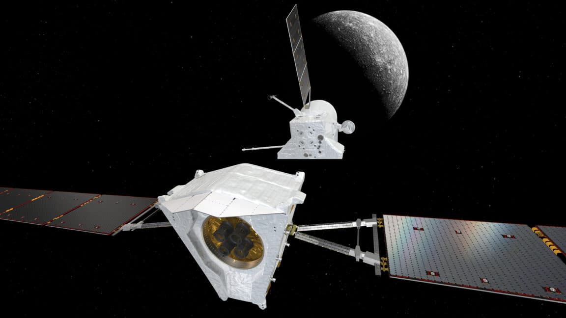 BepiColombo spacecraft on its journey to Mercury, showcasing its separation milestone.