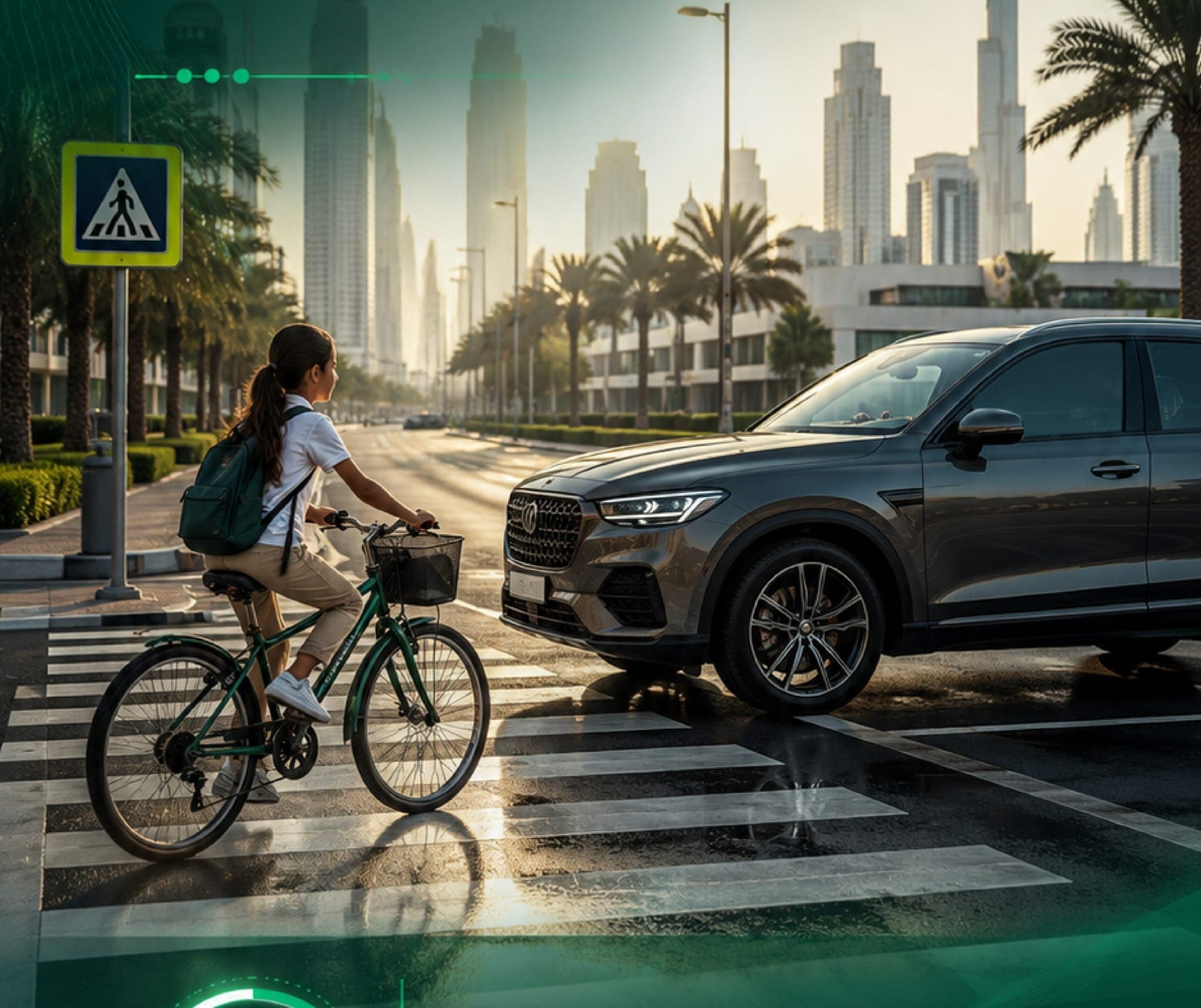 A pedestrian crossing in Dubai highlighting safety concerns.