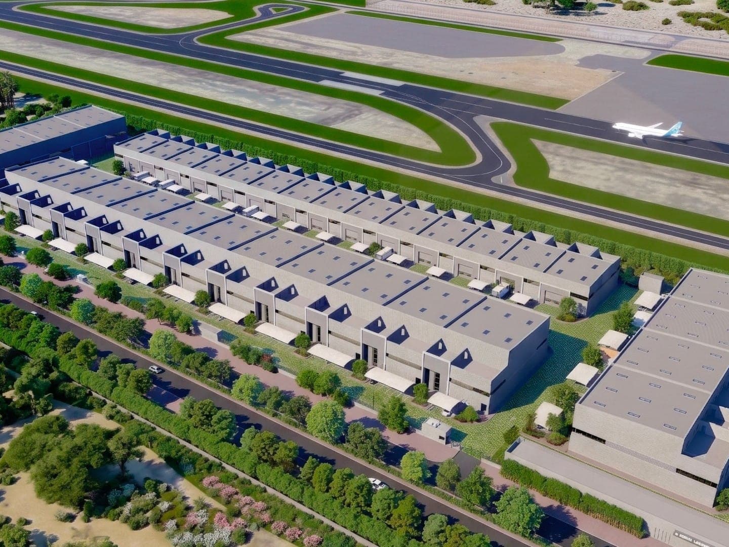 Aerial view of the new aviation maintenance complex in Dubai South