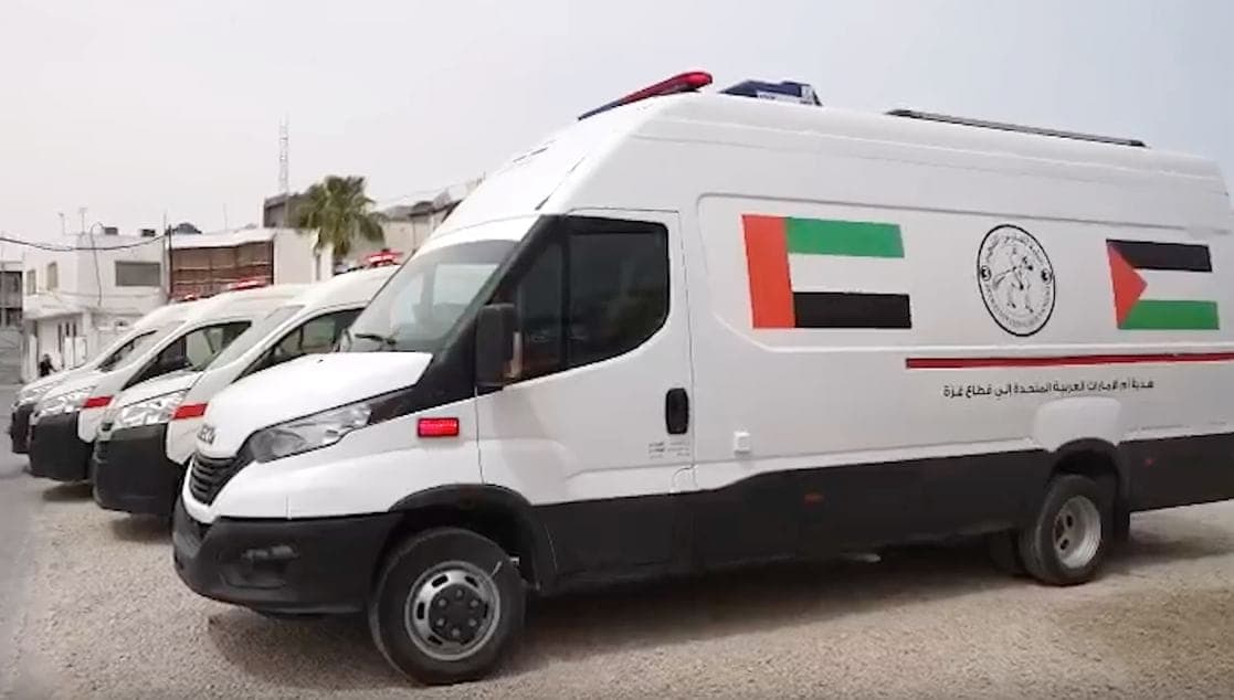 UAE medical aid delivery to Gaza with ambulances and supplies