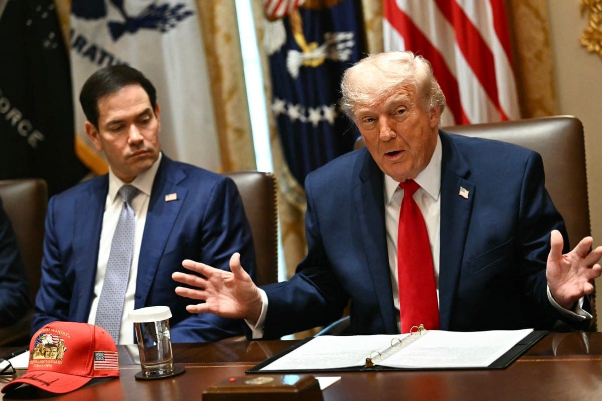 President Trump addressing military action concerns over Oman and the Strait of Hormuz.