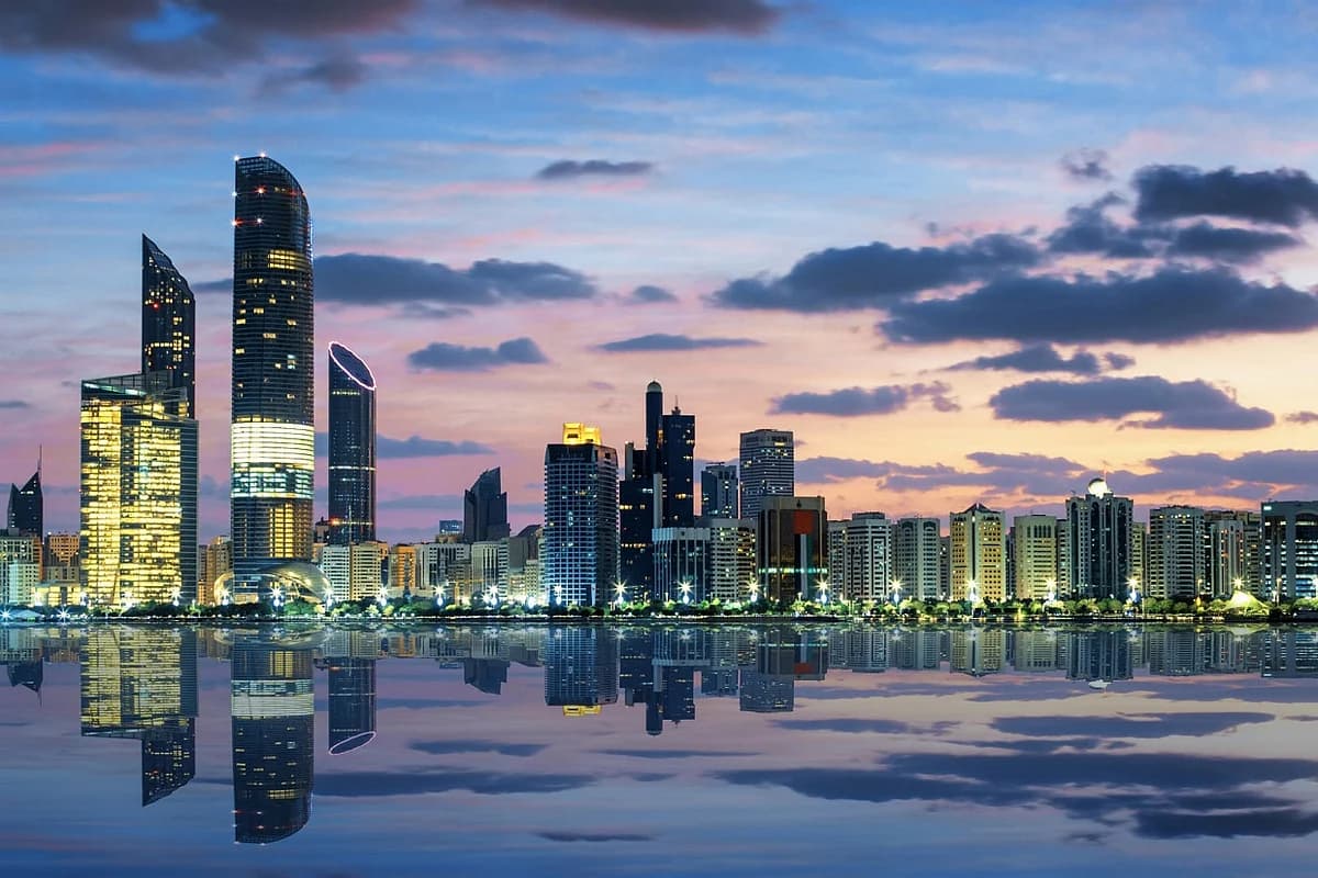 A skyline view of Abu Dhabi with a bold "0% Rent Increase" overlay.