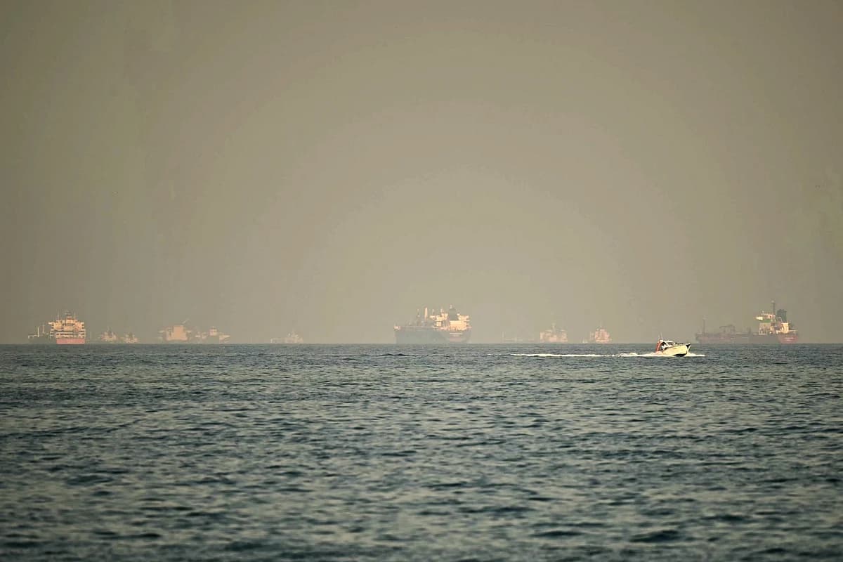 A drone hovering over an oil industry zone in Fujairah, UAE.