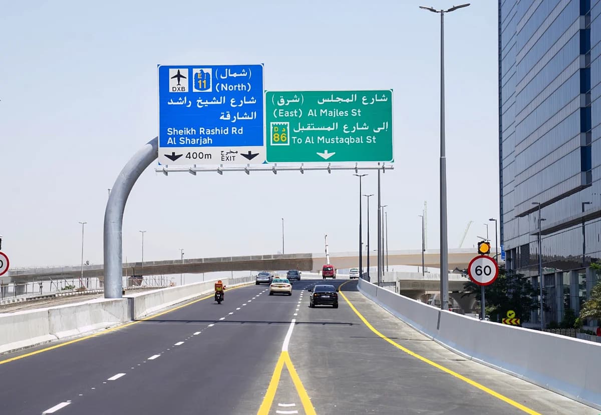 Aerial view of the newly opened 500-meter bridge in Dubai.