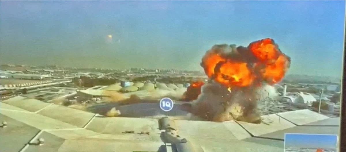 A graphic depicting the Iranian missile strike on Kuwait International Airport and its impact on civilians.