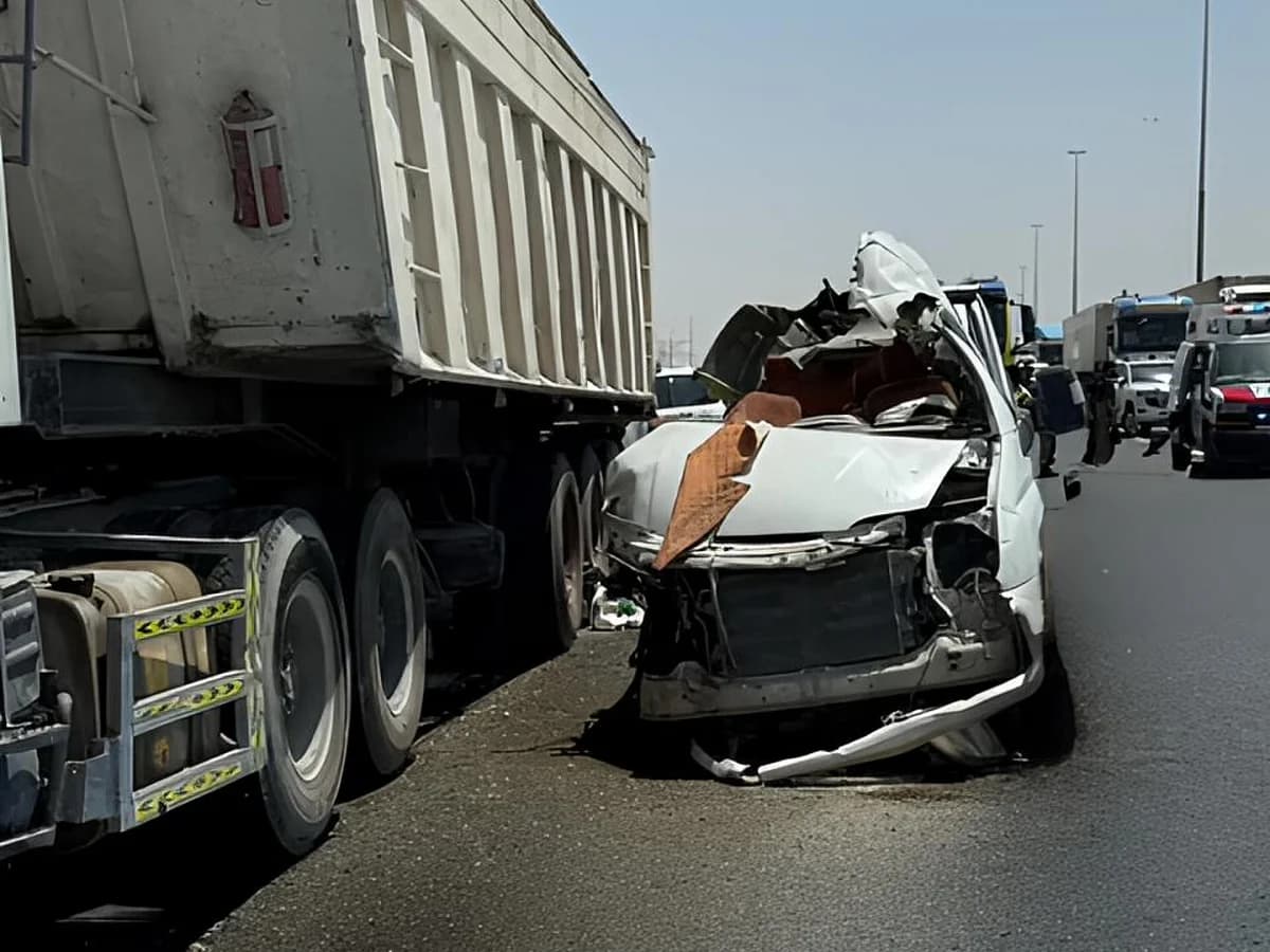Emergency services responding to the bus crash on Emirates Road in Dubai.