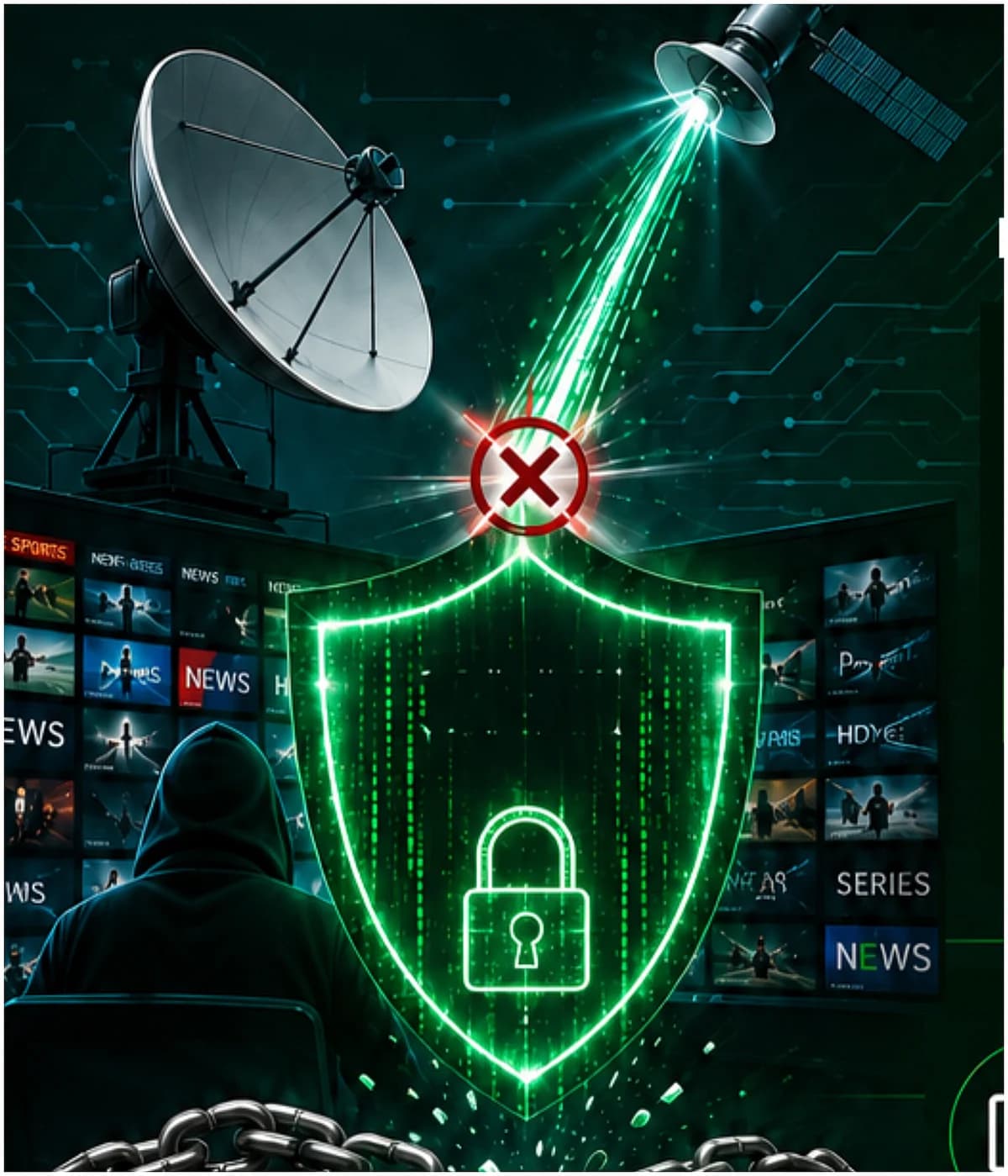 Dubai Police officers conducting an operation against satellite piracy.