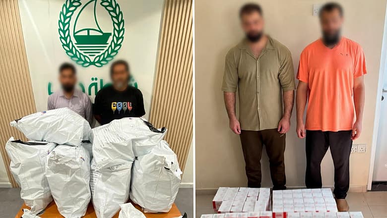Dubai authorities display seized narcotic pills from a drug smuggling operation.