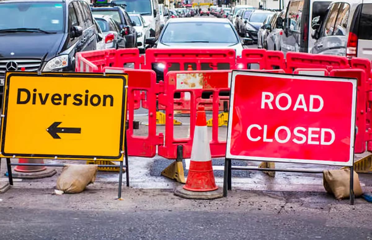 Traffic diversion map for the Etihad Rail Station Access Roads Project in Sharjah.