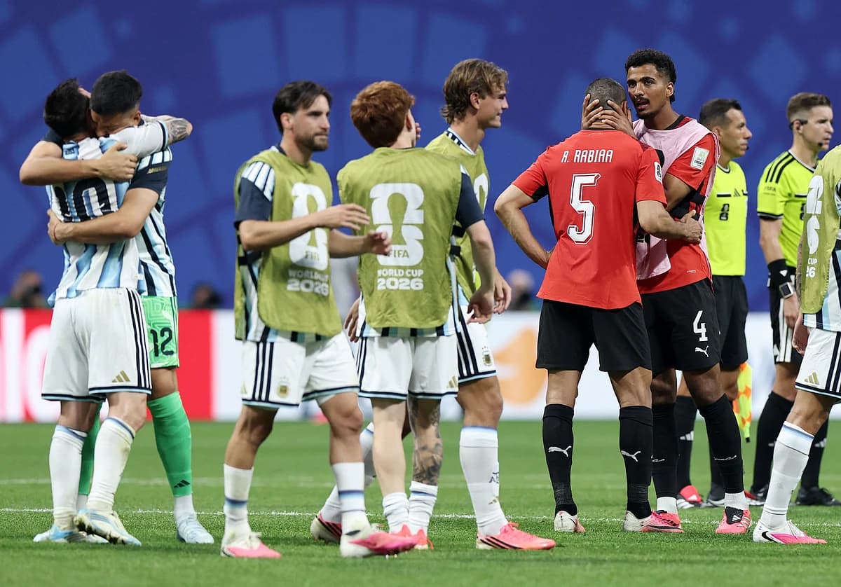 Argentina celebrates their victory over Egypt in the World Cup knockout stage.