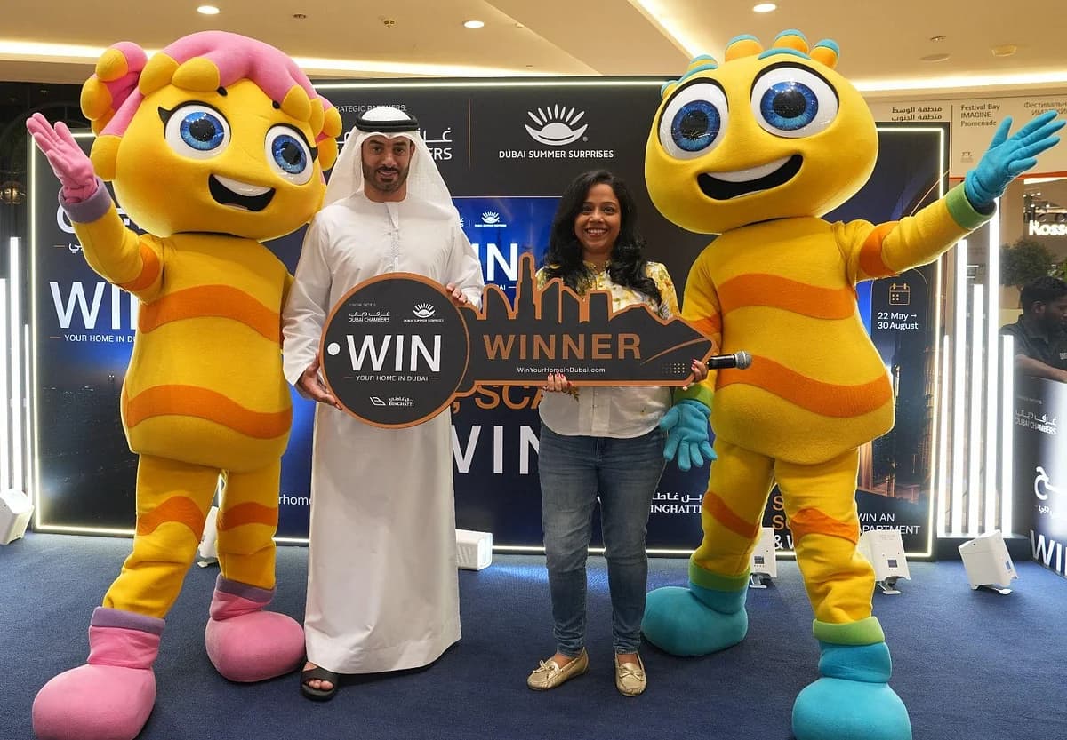 Indian resident celebrating a Dh30 million lottery win in Abu Dhabi