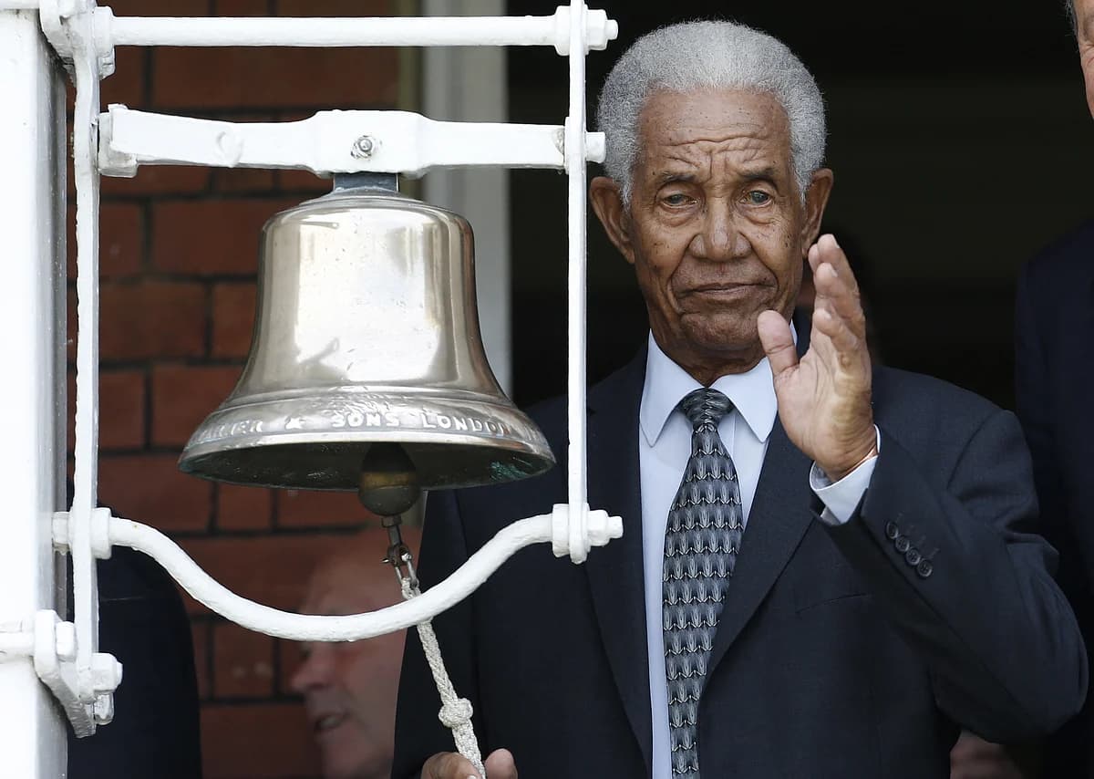 Sir Garfield Sobers, legendary West Indies cricketer, in action on the field.