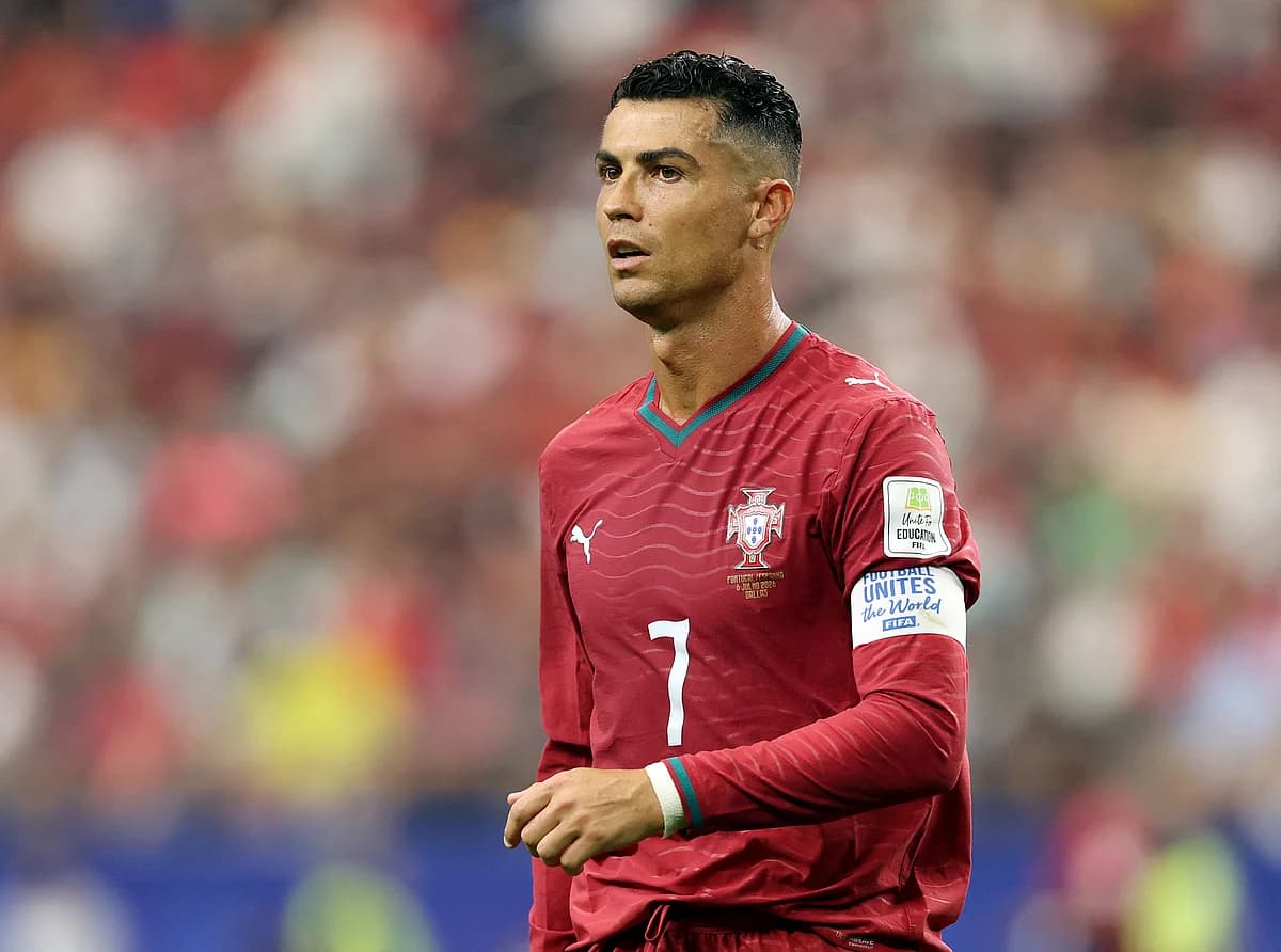 Cristiano Ronaldo in action on the field, hinting at retirement after the 2026-27 season.