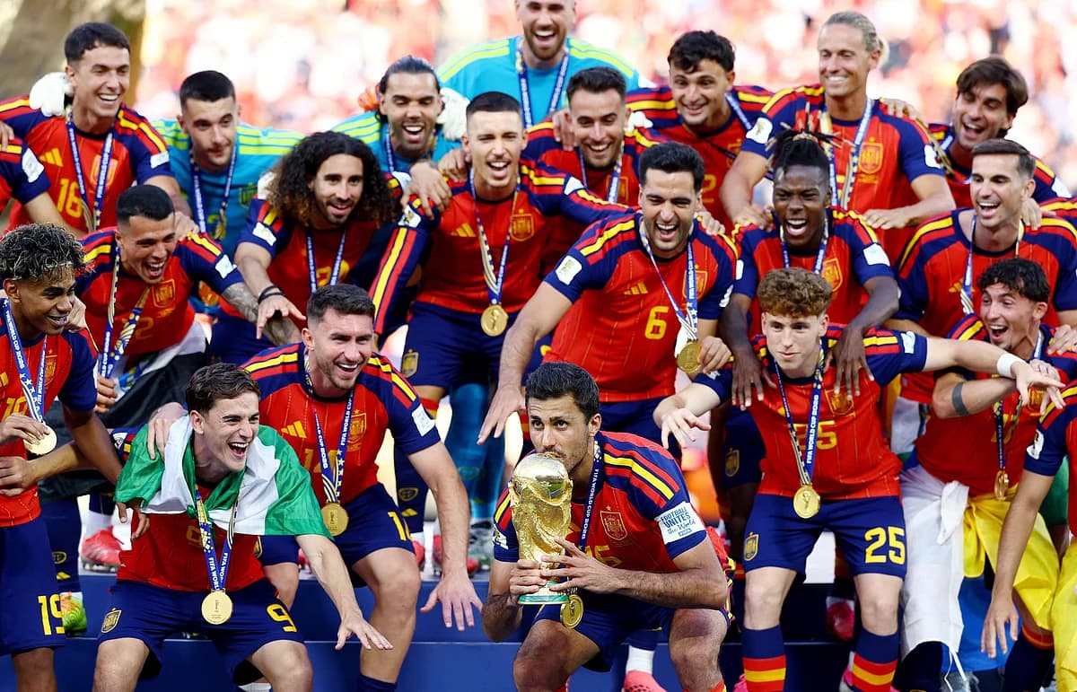 Spain celebrates winning the FIFA World Cup 2026 final against Argentina.