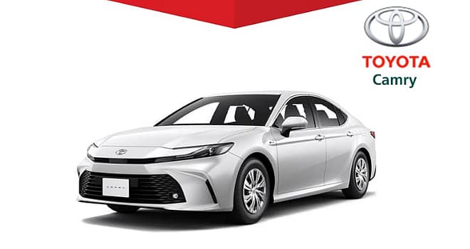A Toyota Camry with a safety alert graphic highlighting the recall of 84,639 vehicles in Saudi Arabia.