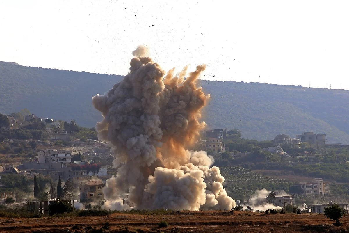 A graphic illustrating the impact of Israeli airstrikes on civilians in Kfar Rumman, Lebanon.