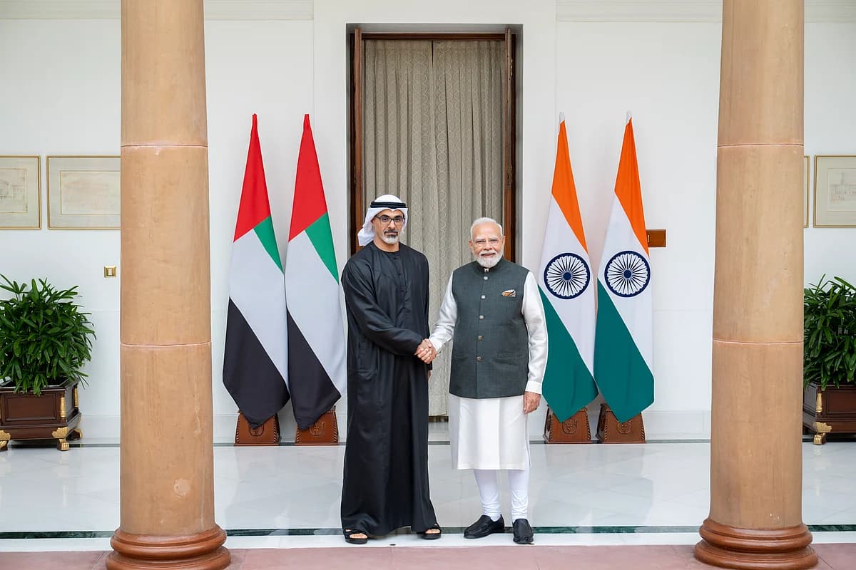 Infographic highlighting the $11.5 billion investment and sectors of cooperation between UAE and India.