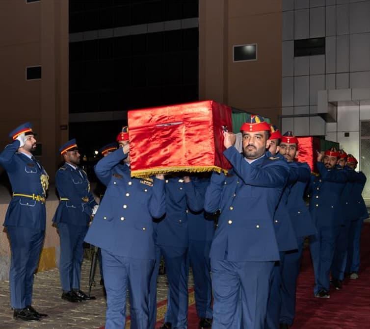 A graphic showing the UAE flag at half-mast, representing the mourning of servicemen lost during training.