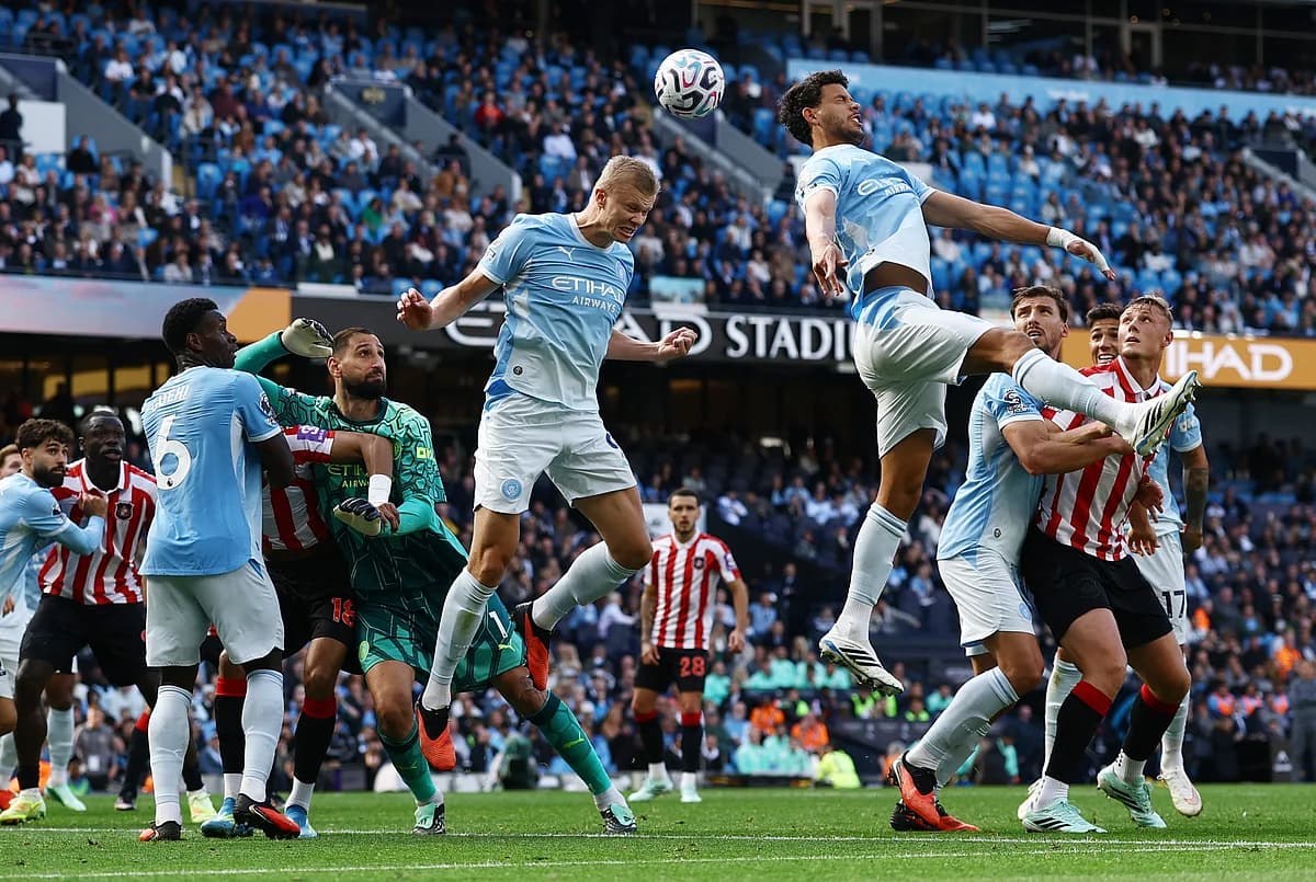 A graphic highlighting Manchester City's appeal against the Premier League's financial verdict, featuring the number 115.