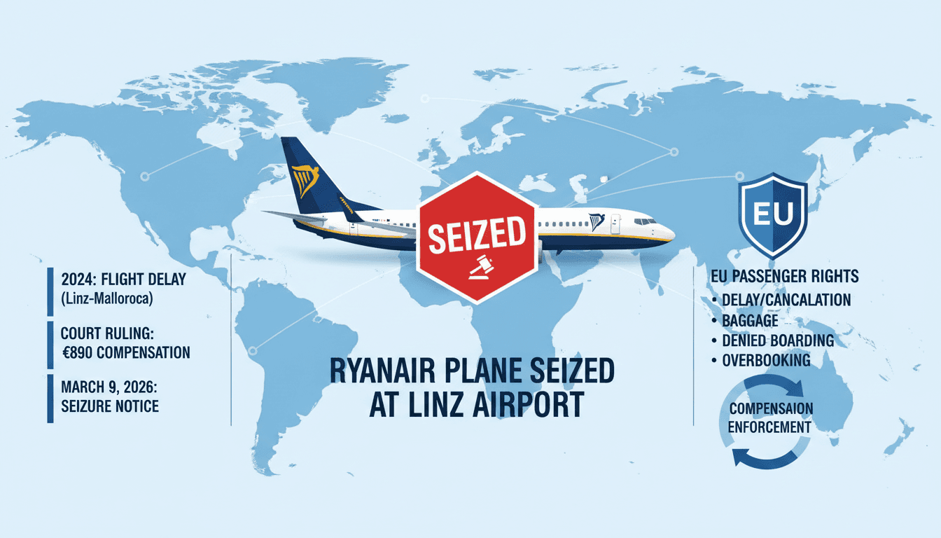 Bailiffs affix seizure notice to Ryanair plane at Linz Airport over unpaid compensation