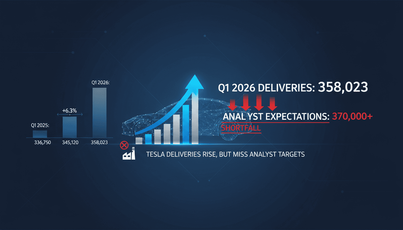 Tesla Q1 2026 vehicle deliveries rise 6.3% but fall short of expectations
