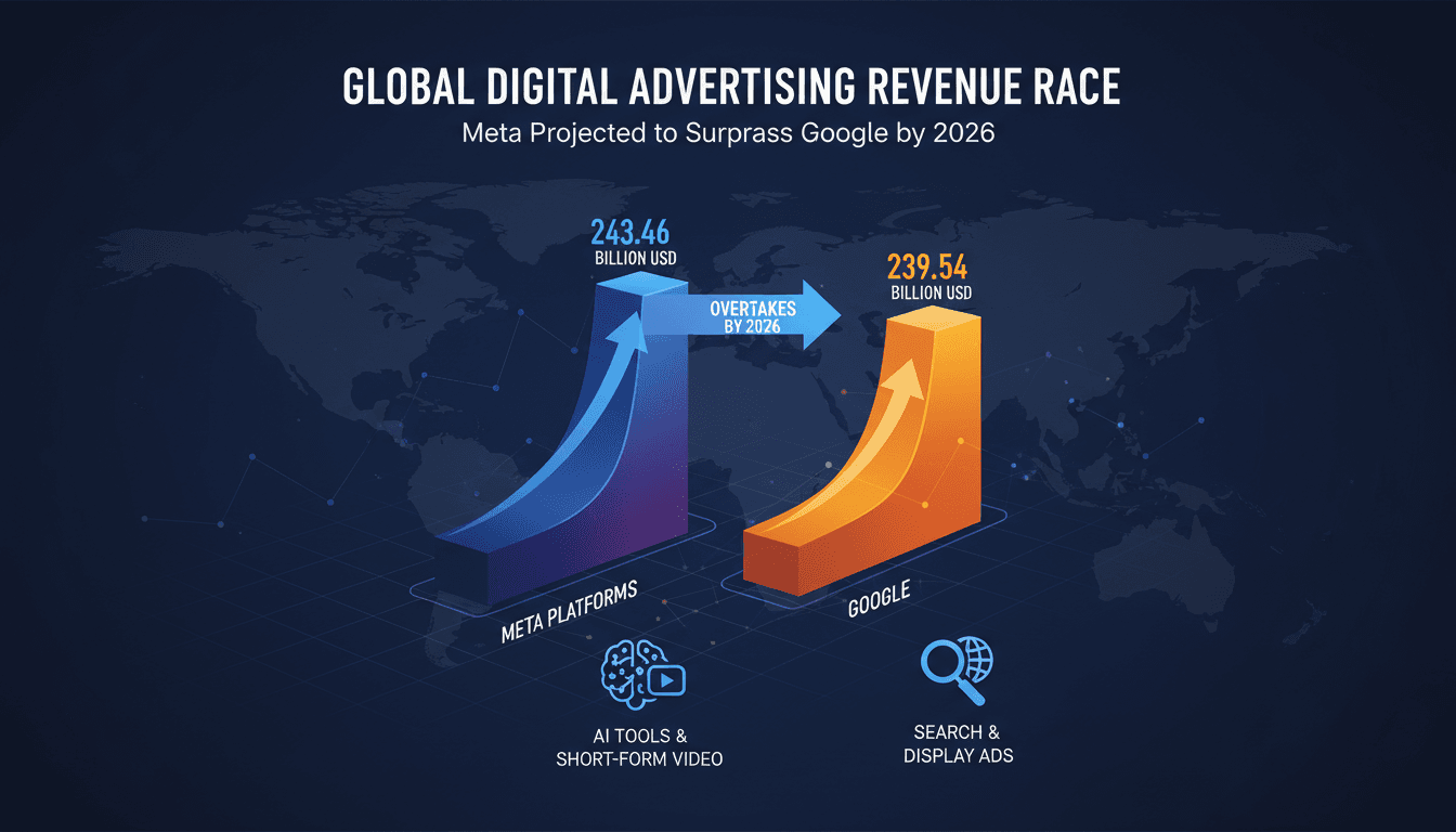 Meta Platforms Set to Overtake Google in Global Digital Advertising Revenue by 2026