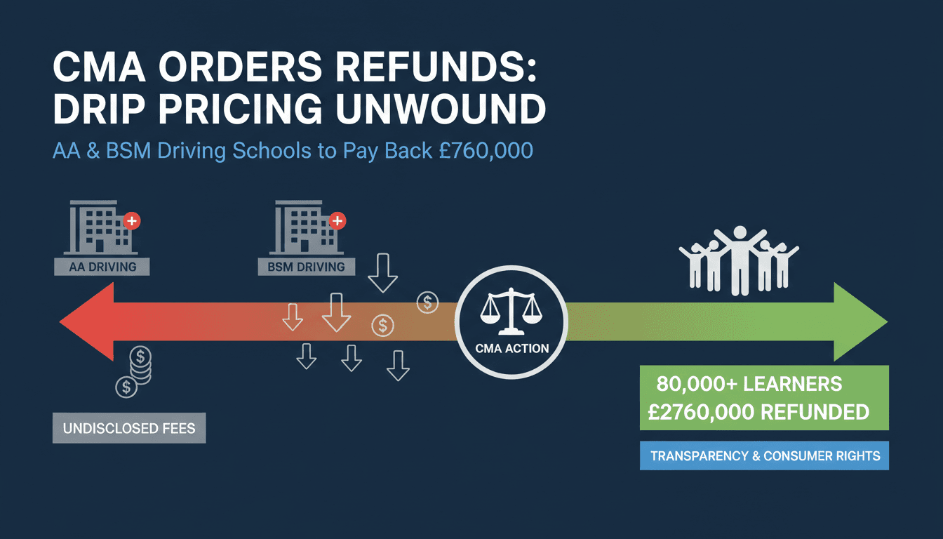 CMA Orders AA and BSM Driving Schools to Refund £760,000 for Drip Pricing Violations