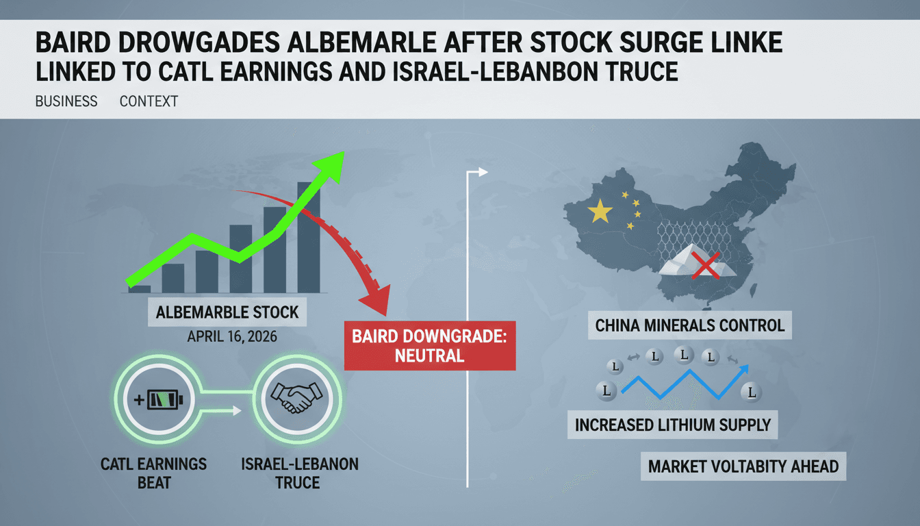 Baird Downgrades Albemarle After Stock Surge Linked to CATL Earnings and Israel-Lebanon Truce