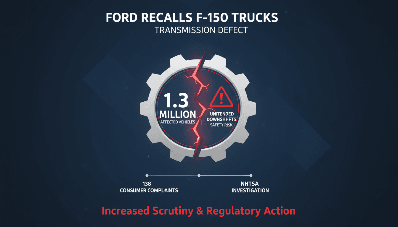 Ford recalls over 1.3 million F-150 trucks due to transmission defect