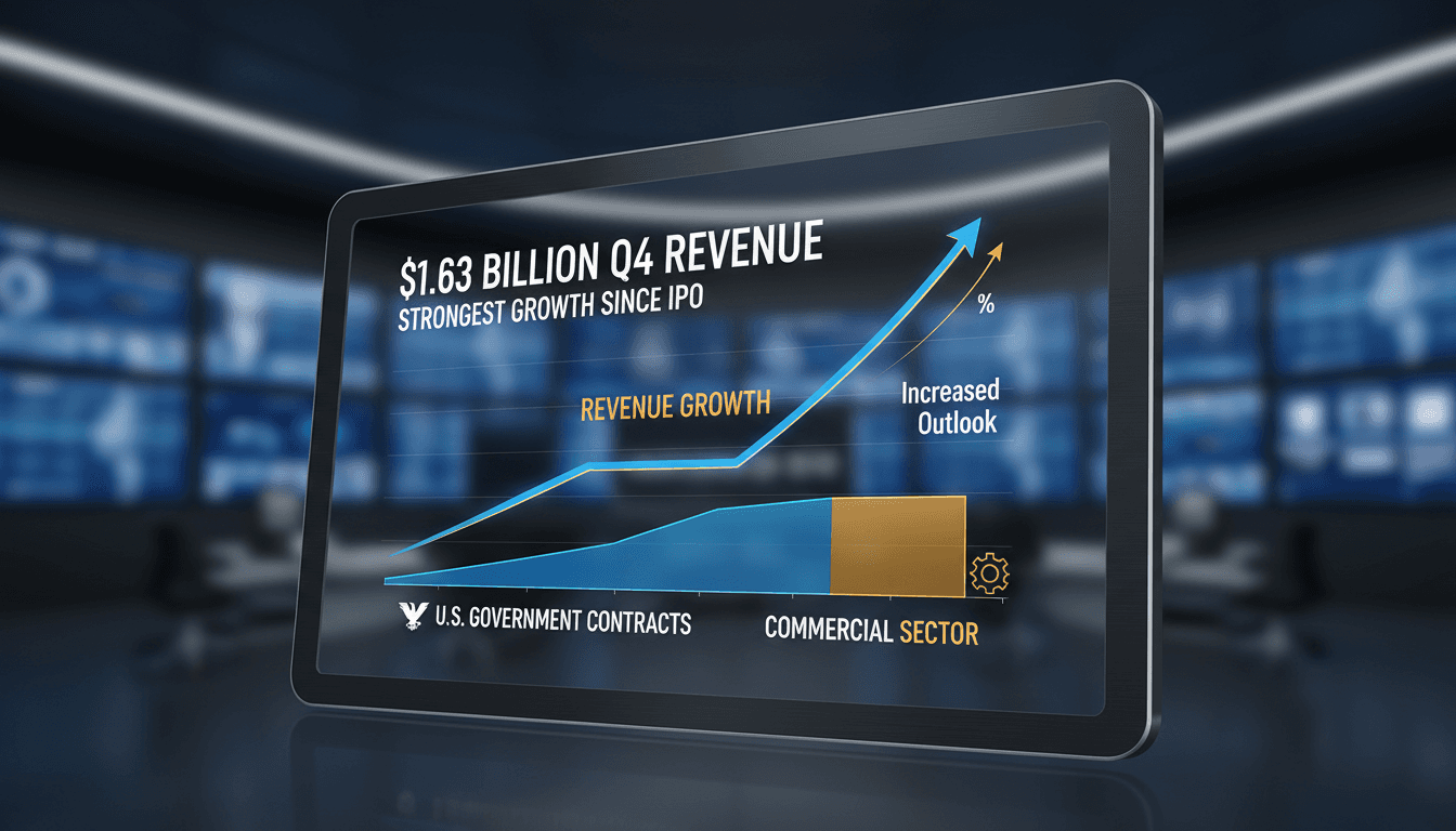 Palantir Technologies logo with financial growth graphics